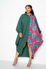 Print Drapy Shirt Maxi Dress Green