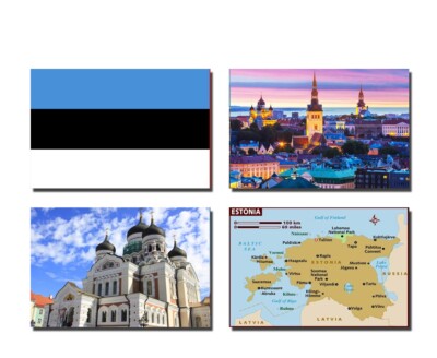 4er Set Estland Kühlschrankmagnete - Flagge, Karte und Wahrzeichen Sehenswürdigkeiten