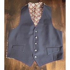 Waistcoat Vest Mens Navy Blue Medallion Design Formal Dandy Victorian Steampunk