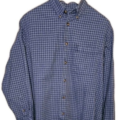 Vintage IZOD Flannel Shirt Mens L Blue Plaid Oversized 90s Cotton Grunge Skater