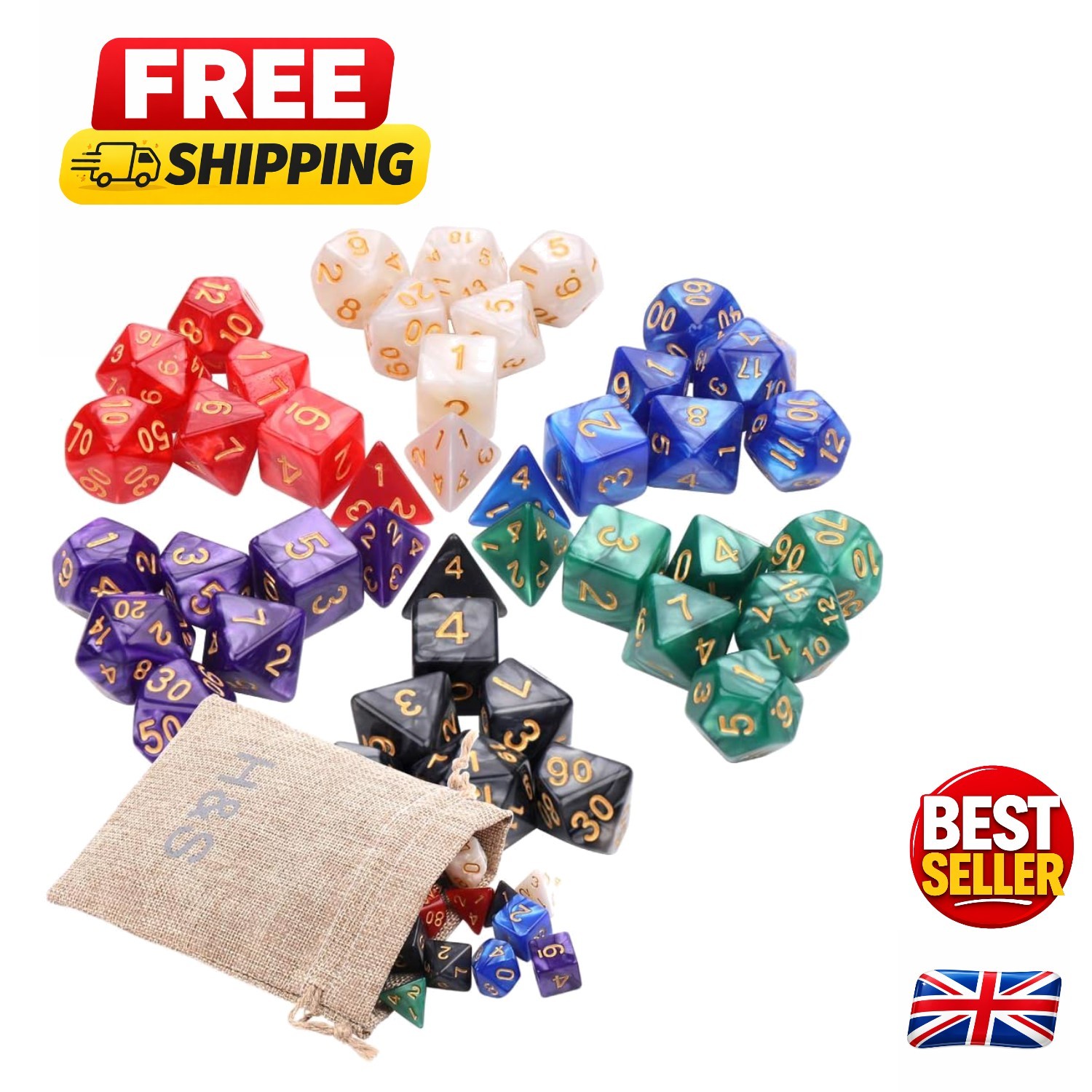 D20 Starter Pack: 42-Piece 7-Sided Dice Set for Enthusiastic Tabletop Gamers