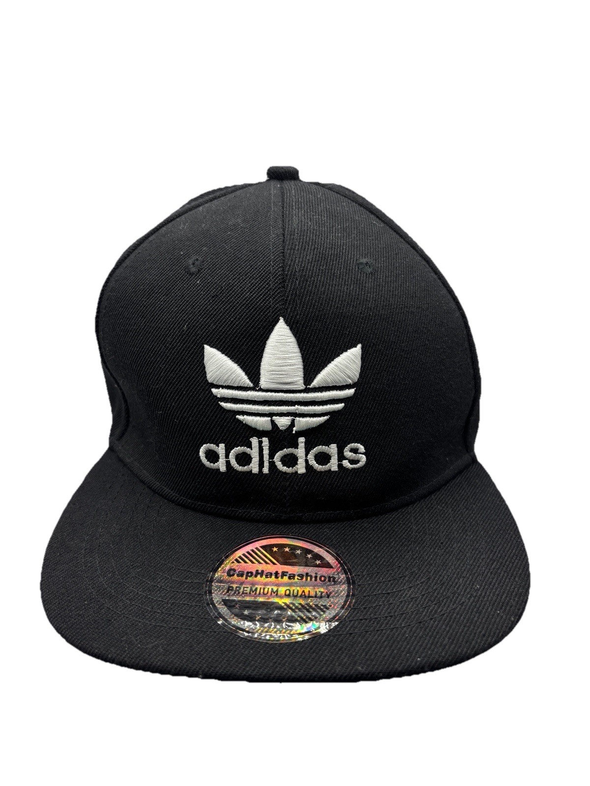 Adidas Trefoil Snapback Hat Black Embroidered Logo Flat Brim Cap OSFM
