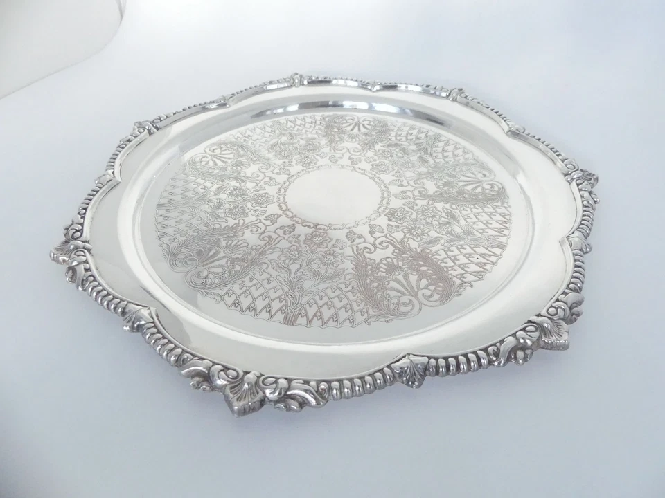 ♛ Schönes rundes Tablett "Viners" Sheffield - 31 cm Durchmesser- versilbert ♛ - Bild 2 von 4