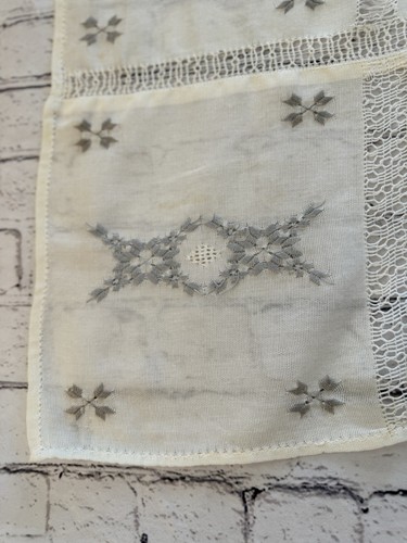 Vintage Linen tablecloth Hand Embroidered Ivory Gray Abstract Venice Italy 54X54 - Picture 4 of 24
