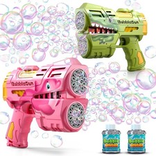 2 Pack Rechargeable Dino Bubble Guns for Kids, LED Light Up Bubbles Machine B...