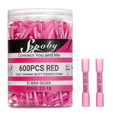 600PCS Heat Shrink Butt Connectors Red 22-18 AWG- Tinned Red Copper Marine Grade