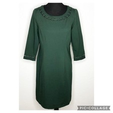 Talbots dark forest green eyelet trim sheath dress size 8