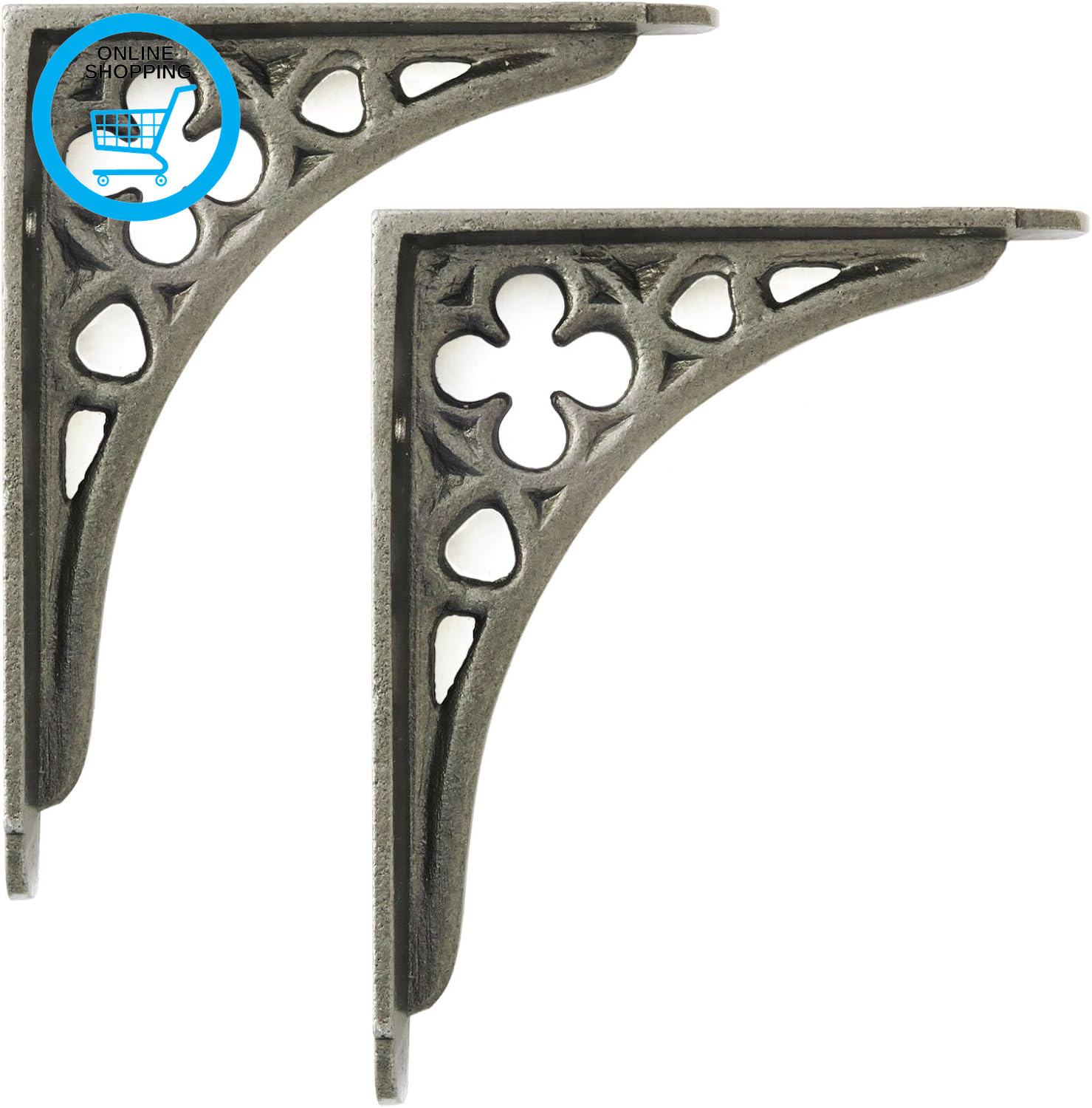 Pair of Mini Cast Iron Victorian Gothic Shelf Brackets (4"" / 10Cm)
