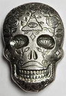 2 oz .999 Fine Silver Round Sugar Skull Design Hand Poured Day of The Dead d494
