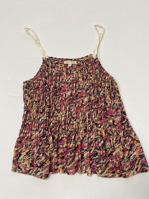 Hem & Thread Size Medium Abstract Floral Pleated Camisole Tank Top Festival Boho