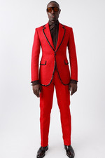 Men's Red Jacquard Paisley Fashion Dinner Party Tuxedo Groom Prom Wedding Suit