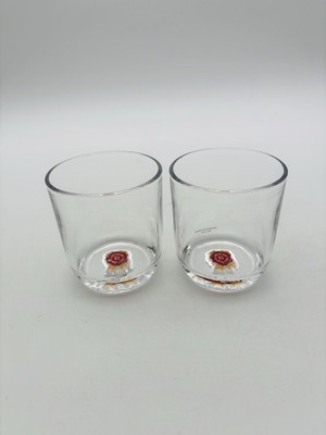 Jim Beam Bourbon Whiskey Rocks Glasses Set 2 Red Emblem VG Condition