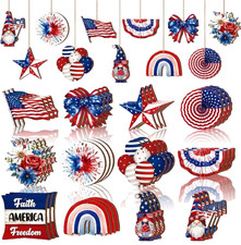 36 Pcs 4Th of July Ornaments for Tree Patriotic Wooden American Flag Ornaments M