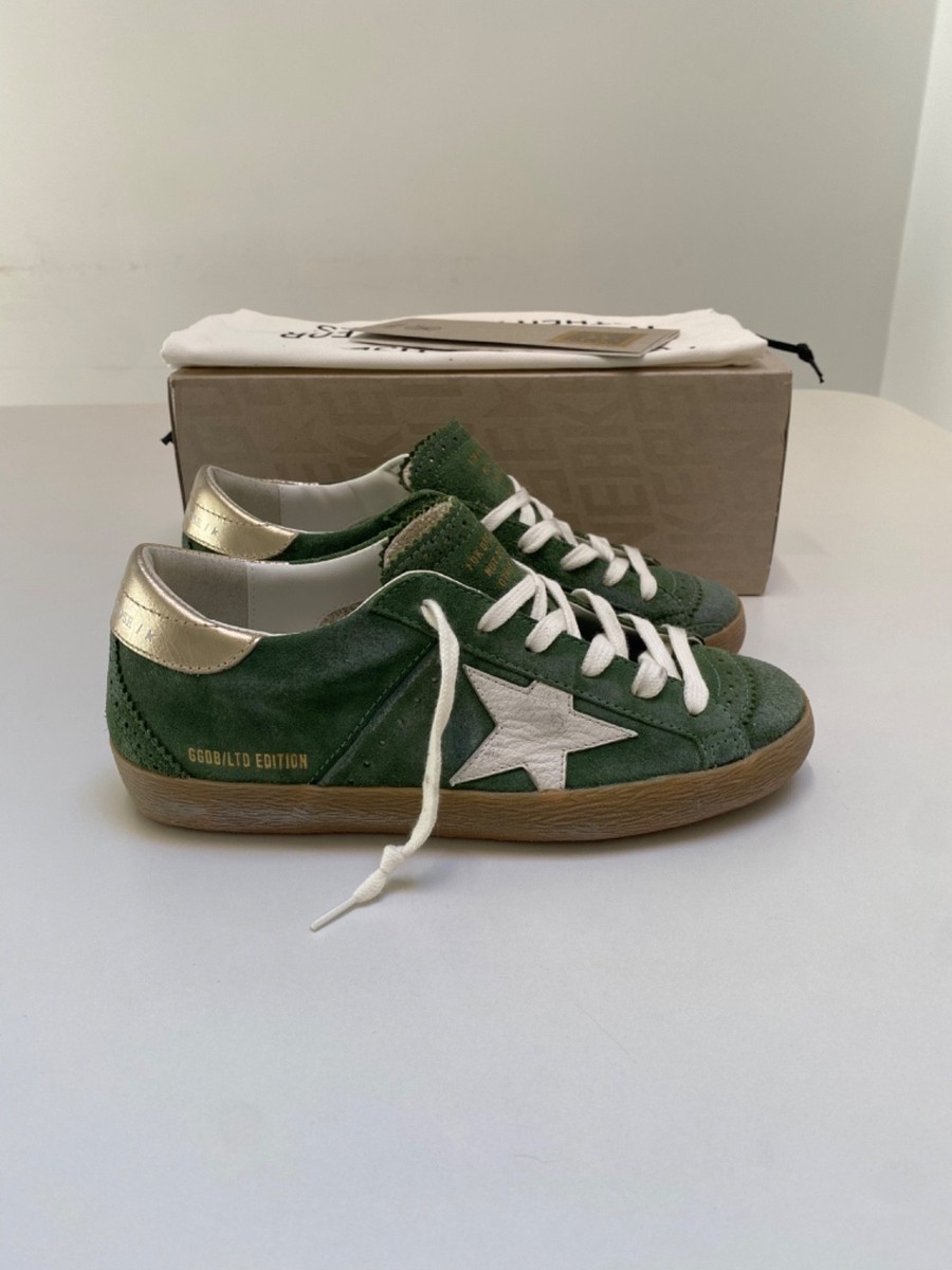 Size 11 - Golden Goose Superstar Green Gold Metallic W for sale