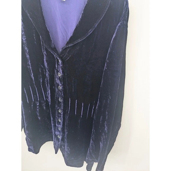 Blusa Top Soft Surroundings Mujer 1X Terciopelo Púrpura Botones Cordón Cintura Foto 2 de 4