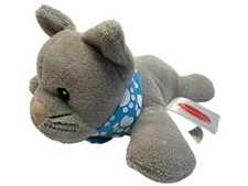 Melissa  Doug Gray Plush Cat Toy W/ Blue Polka Dot Bandana 8" Stuffed Animal