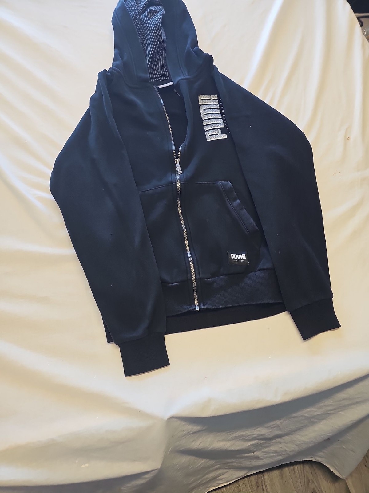 Vintage Puma Sportswear Black Full Zip Hoodie - Medium X874 image 3