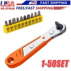 Ratcheting Right Angle Screwdriver Hex Drive 90 Degree Offset + 10pc Bits Set!