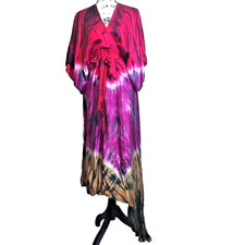 YFB Young Fabulous & Broke Satin Asymmetrical Tie Dye Kimono Dress Medium Purple