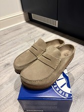 Birkenstock Zoccoli Mules Uomo Taupe Napoli 100% Vera Camoscio, Taglia 9.5 UK, Nuovi con etichette