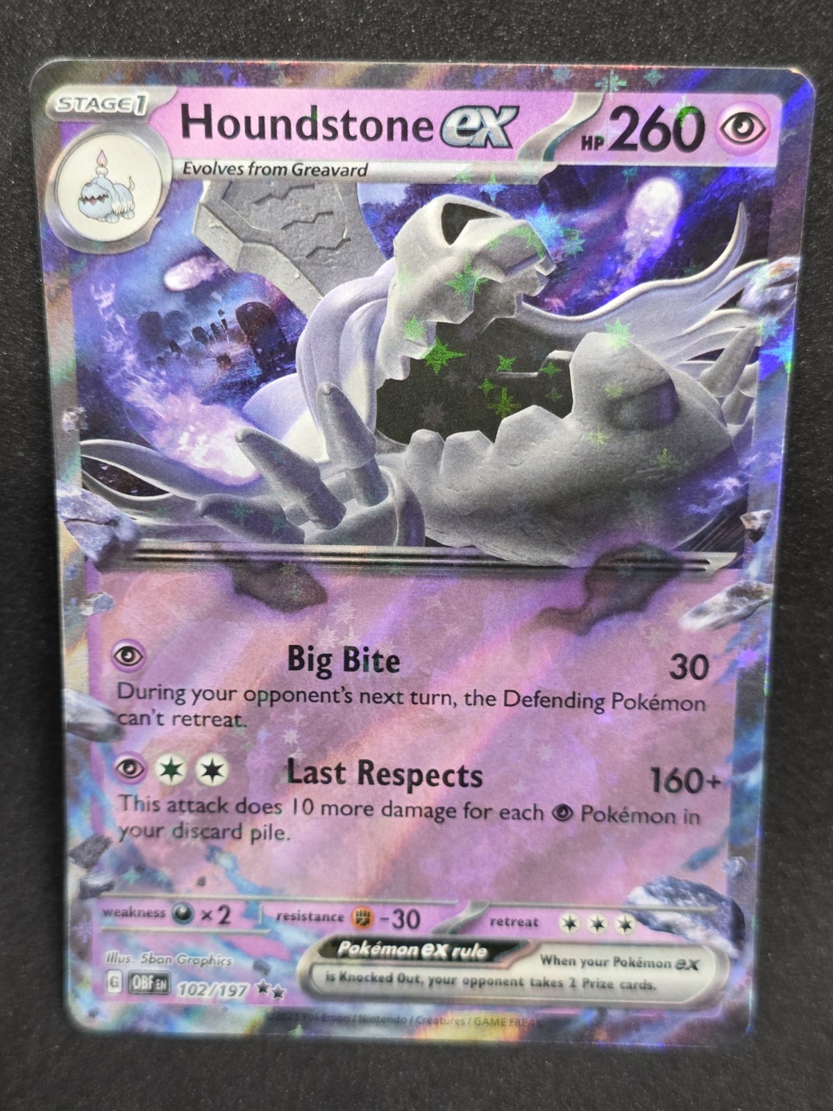 Houndstone ex 102/197 Obsidian Flames (OBF) NM Double Rare Pokemon Card