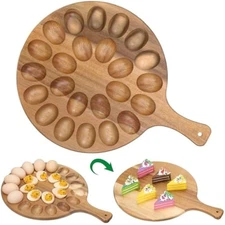 Reversible wood deviled egg platter and charcuterie board thicken egg 