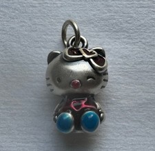 Hello Kitty Fine Silver S999 Charm Necklace Pendant Enamel 3D