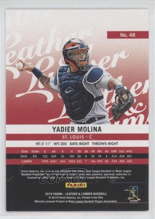 2019 Panini Leather & Lumber Gloves Embossed Gold Proof Yadier Molina #48 - Image 2 of 2
