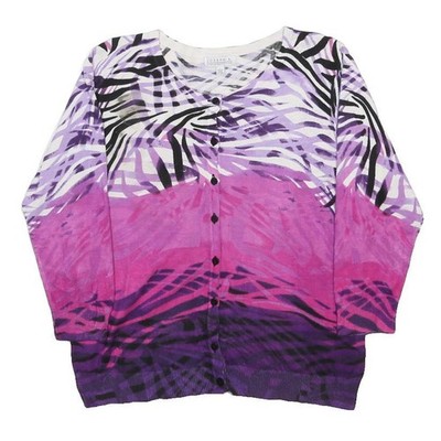 JOSEPH A Damen Purple Pink Schwarz Gemustert Knopf Jumper aus Rayon Leicht L