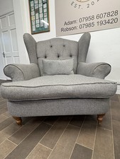 Queen Anne Fireside Wingback Chair Grey. Extra Large! 