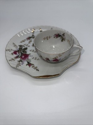 Japanese Moss Rose Seashell Snack Plate Gold Trim Plates And Cups.
