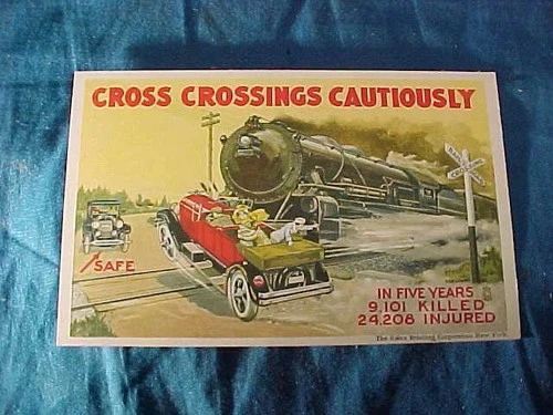 1923 RAILROAD CROSSING SAFETY Illustrated POSTCARD