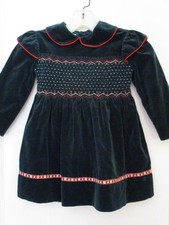Vintage Polly Flinders Green Velvet Smocked Girls Christmas Holiday Dress Size 5