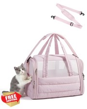 BAGSMART Pink Soft-Sided Cat Carrier Quilted Puffy Travel Bag 25 Lbs