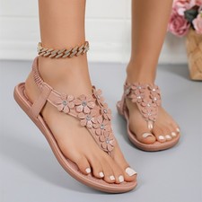 Women's Flowers Flip Flop Flat Thong Sandals Slip On Summer Bohemia Beach Shoes
