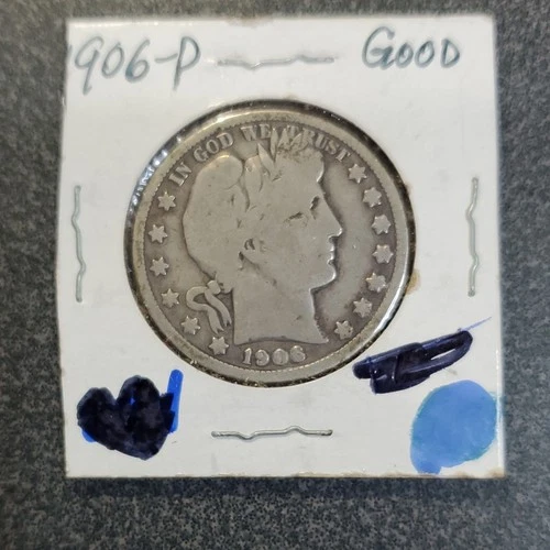 1906 Barber Half Dollar 50C Silver Circulated  0.9  Silver  #
