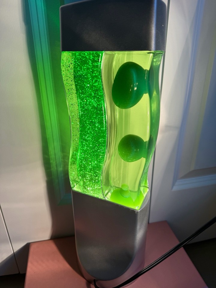 Retro Dual Double Twin Wavy Motion Lava Lamp Green Apple Glitter Stardust 17”