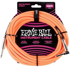 Ernie Ball 10 Foot Braided Straight/Angle Instrument Cable Neon Orange