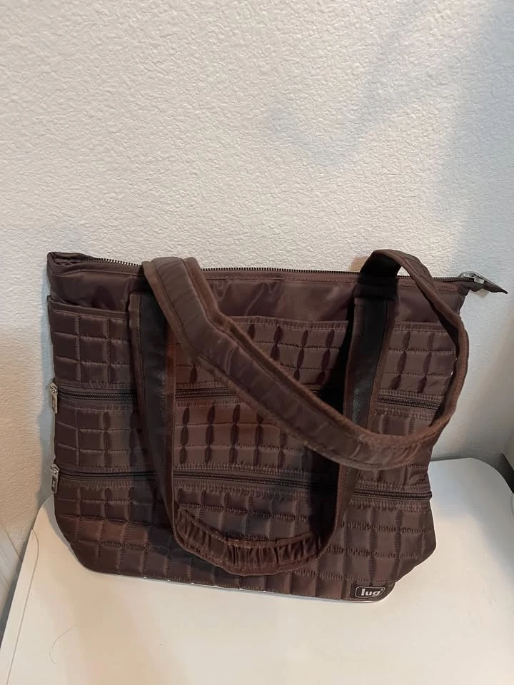 Bolso de Hombro LUG Marrón Castaño Acolchado Acolchado Viaje Almacenamiento Bolsillos Correa Foto 2 de 4