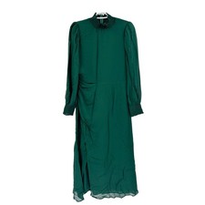 Reformation Aude Dress Green Long Sleeve Smocked Neck Midi 