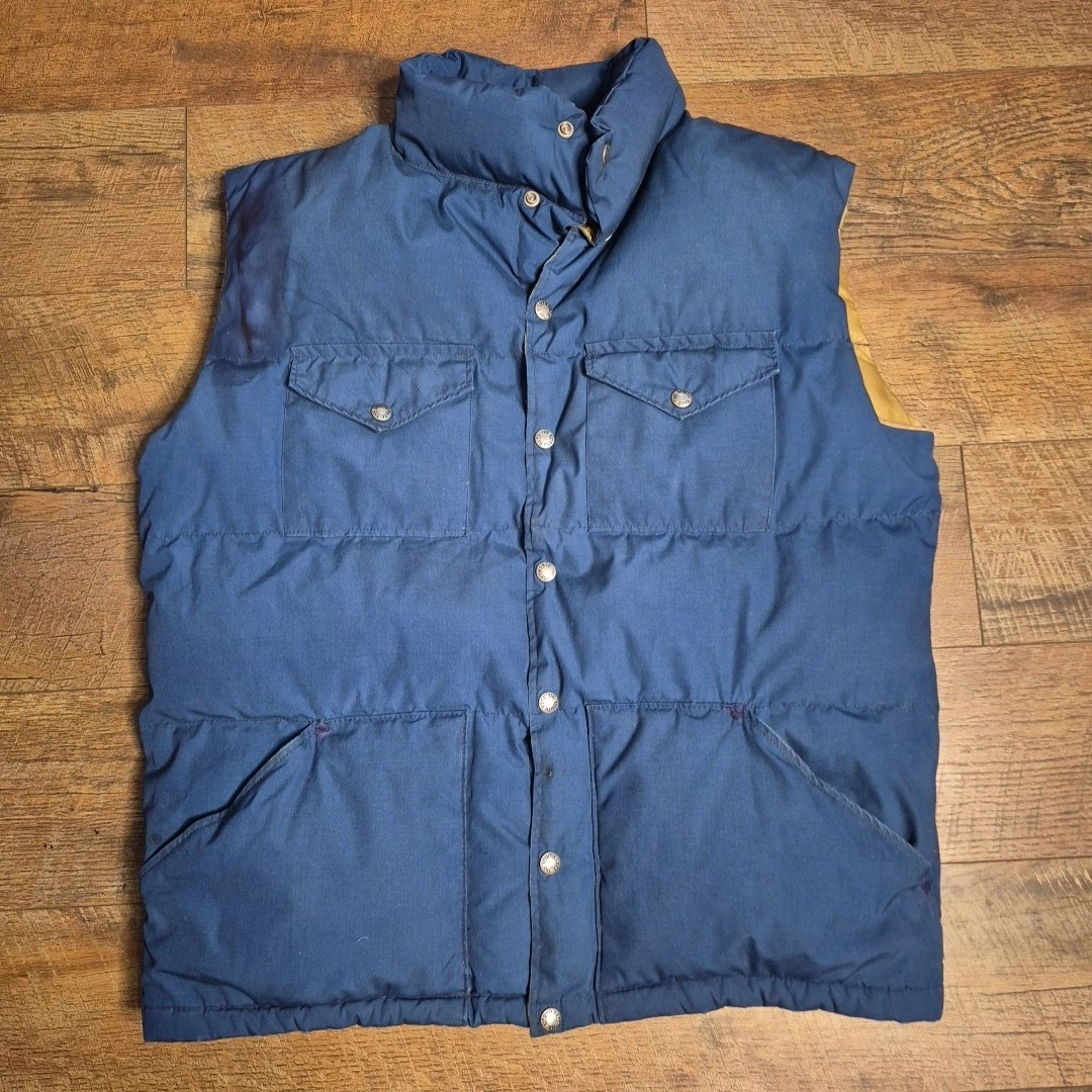 Vintage 1970s The North Face Goose Down Puffer Vest Navy Blue XL Made in USA