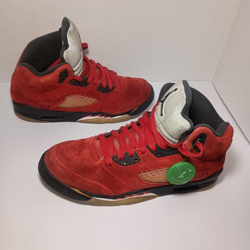 Air Jordan 5 Retro GS Size 7Y Raging Bull 2021 Red Suede Black Bred 440888-600 - Picture 4 of 14