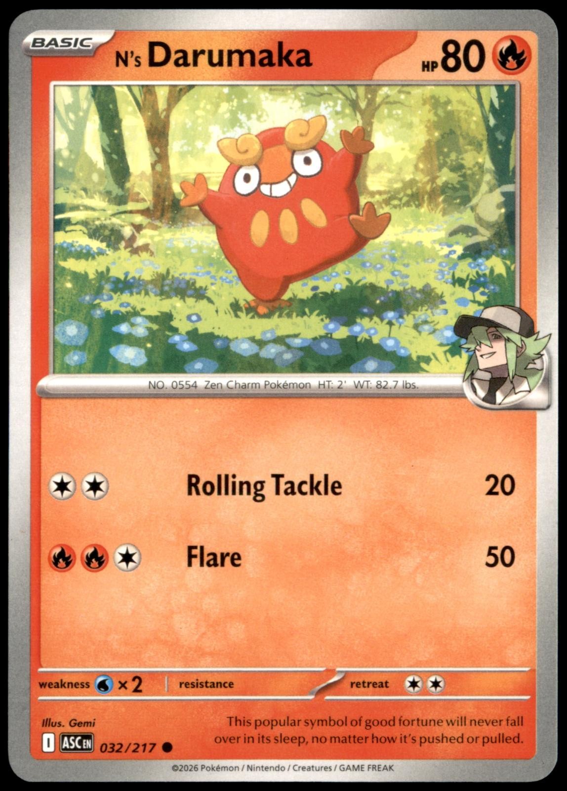 Pokemon N's Darumaka Ascended Heroes 032/217 C NM