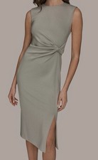 Donna Karan New York Twist Waist Midi Sheath Dress Grey Petite 10P NWT