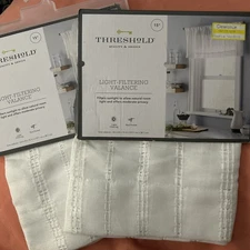 Threshold 15” Light Filtering Valence Curtains. White Leno. 54x15. New Set Of 2