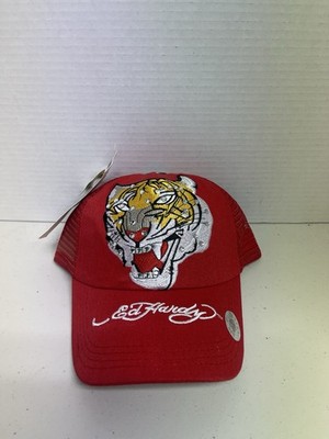 Ed Hardy Gold Tiger Embroidered Mesh Snap Back Vintage Tattoo Wear Trucker Hat