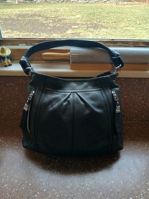 Vintage B. MAKOWSKY Olive Green Black Pebbled Genuine Leather Hobo Shoulder Bag