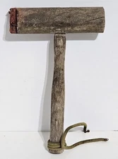 Antique Primitive Wooden Hammer Mallet Tool Handmade Vtg 12" Handle 8.5" Head