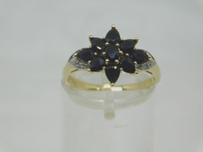 9ct Gold Sapphire & Diamond Fancy Cluster Ring Size P