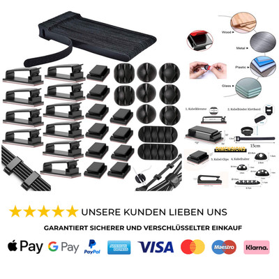 Kabelmanagement Schreibtisch Kit mit 50Stk Kabelbinder Klettband